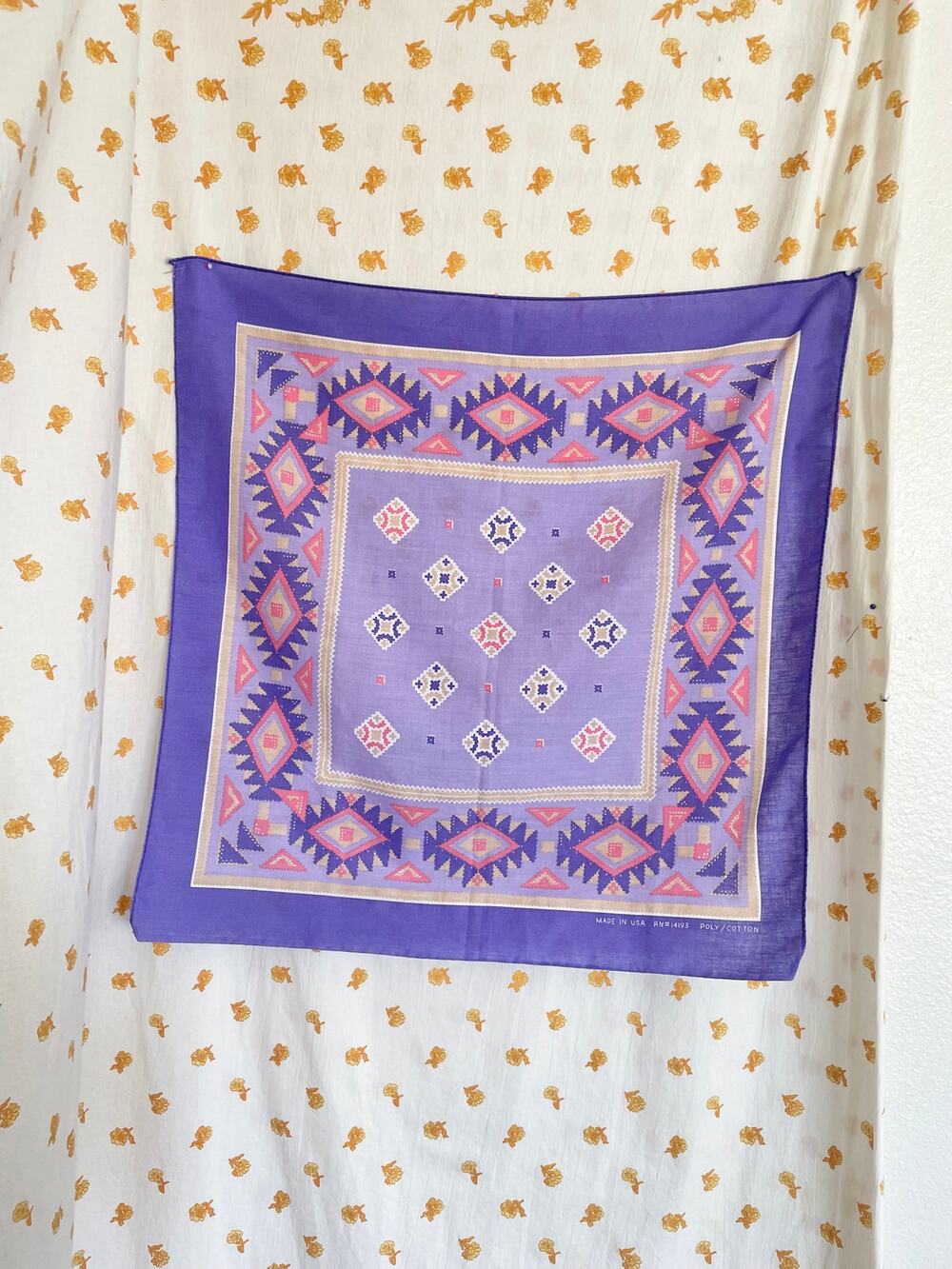 Vintage 1980s Purple Southwestern Bandana USA Made 21 Inch